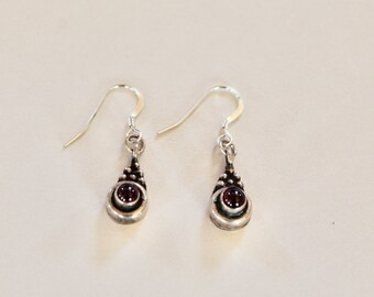 Garnet Earrings in Sterling Silver Setting on Sterling Silver Ear Wires