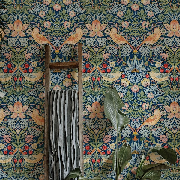 Erdbeerdieb William Morris Wallpaper | Tapete abziehen und aufkleben | Abnehmbare Tapete | Wohnkultur Wandkunst | Wanddekoration | Raumdekor