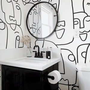 Removable Wallpaper Peel and Stick Wallpaper Wall Paper Wall Mural - Large Face Line Drawing Wallpaper