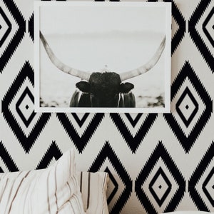 Tribal Diamond Pattern Wallpaper, Boho Style, Removeable or Traditional Wallpaper