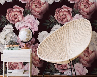 Dark Vintage Floral Bouquet Wallpaper Moody Bloom Peel and Stick, Self-Adhesive, Renter Friendly, Removable Roll