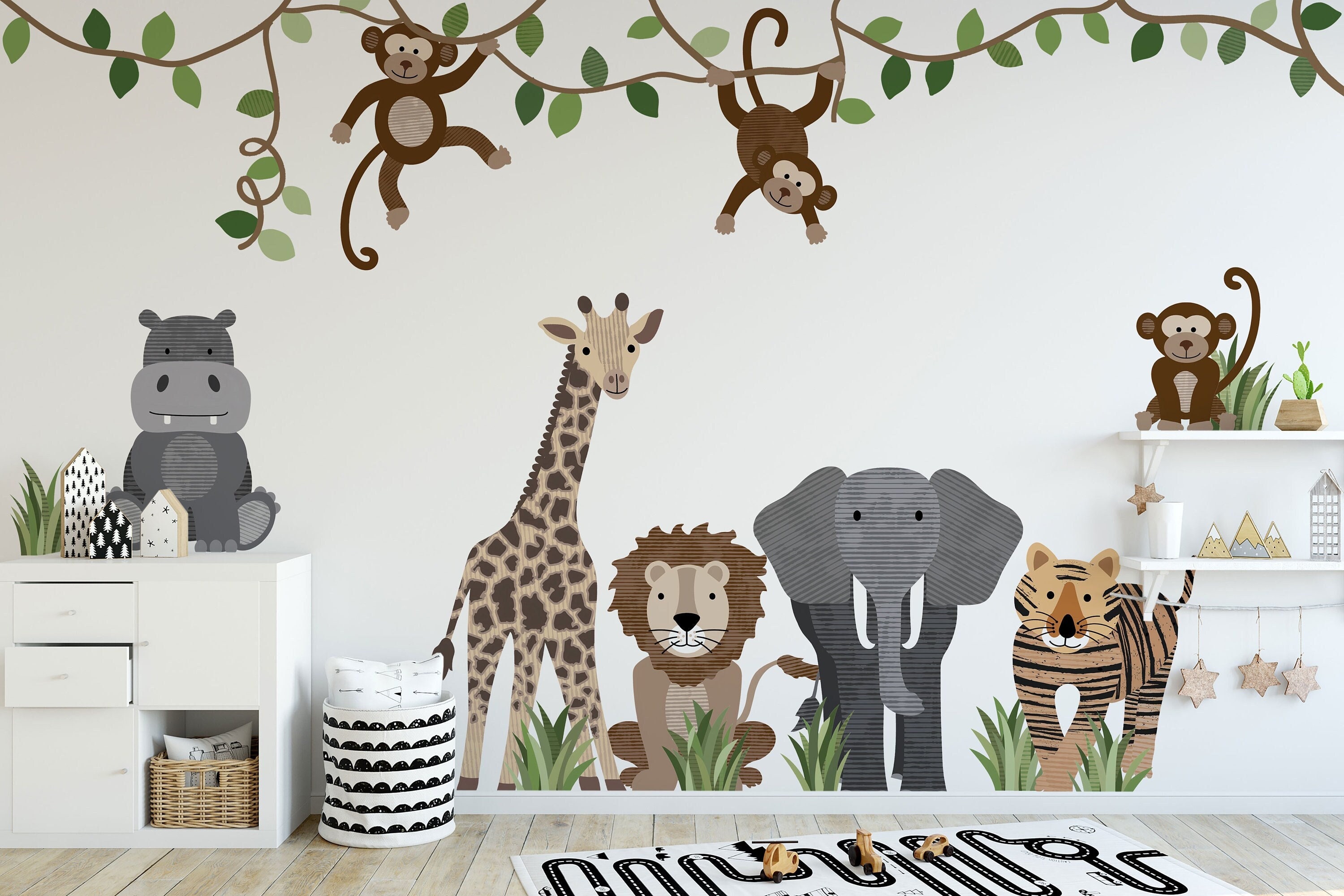 Safari Animals Wall Decals: Jungle Nursery Decor, Repositionable ...