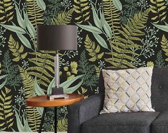 Fern Wallpaper Botanical Mural Green Leaf Wallpaper Nature Decor Peel and Stick Removable Mural Scandi Wall Art
