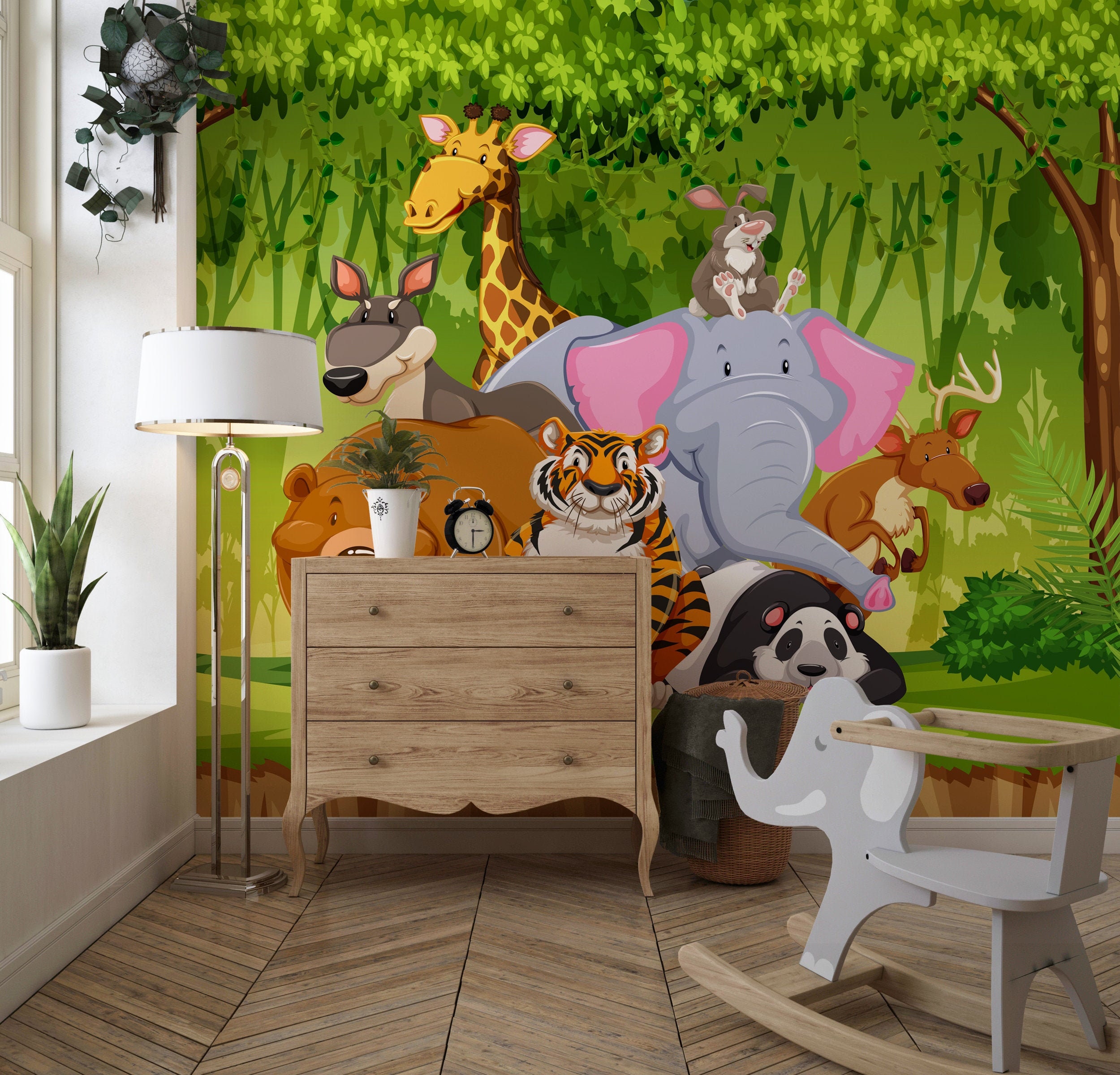 Beautiful jungle animals wall mural Peel and Stick removable Etsy