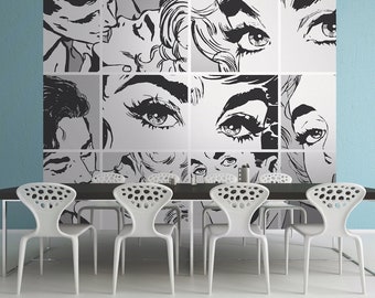 Peel and Stick Wallpaper Mural - Black & White Pop Art, Self - Adhesive, Renter Friendly, Removable Roll, Accent Room Decor