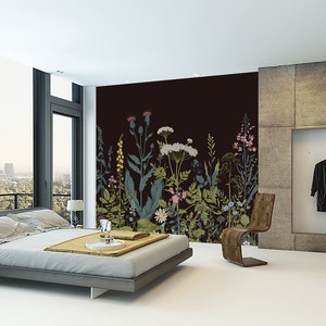 Herbs and Wild Flowers Removable Wallpaper | Peel and Stick Wallpaper | Wall Mural | Self Adhesive Wallpaper Pre | Pasted Wallpaper