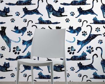 Skyline Cats självhäftande tapet, avtagbar väggdekoration, självhäftande, hyresgästvänlig, accentrumsinredning, modern rumsdesign