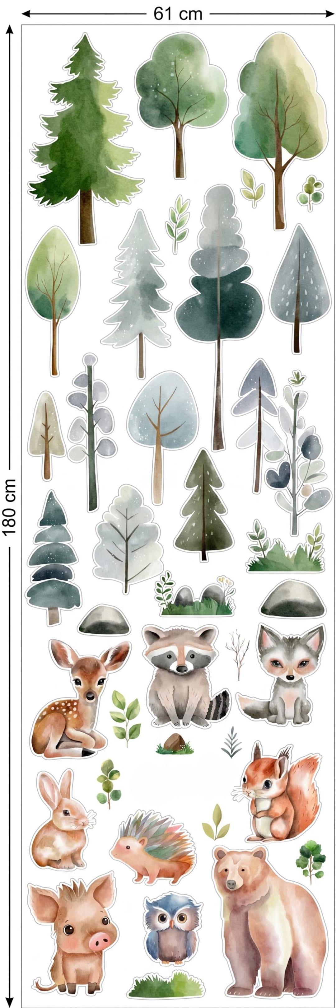 Watercolor Woodland Animals Nursery Wall Decals, Forest Bear Fox Deer ...