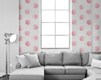 Pink Dots Peel and Stick Wallpaper, Removable Wall Decor, Self-Adhesive, Renter Friendly, Modern Space Design, Easy Installation
