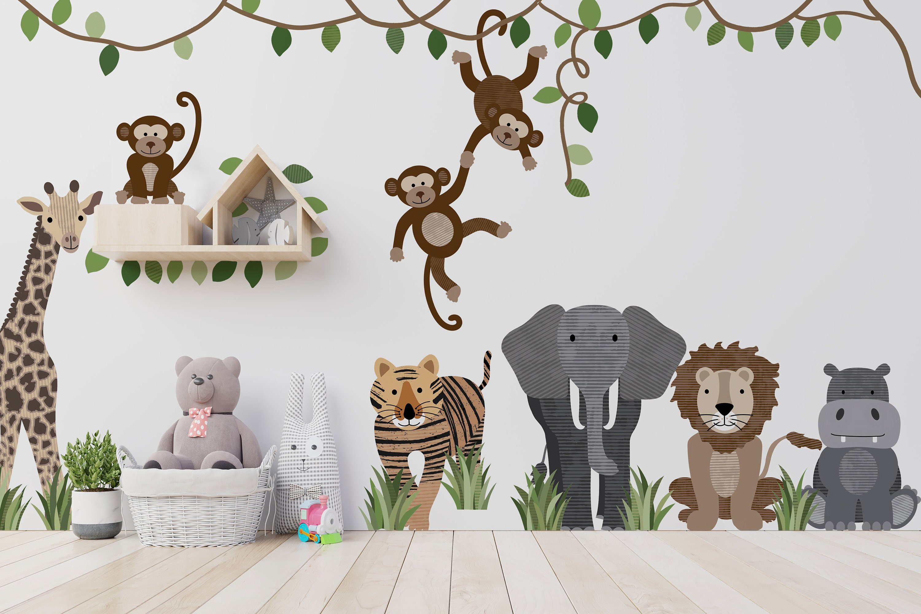 Safari Animals Wall Decals: Jungle Nursery Decor, Repositionable ...