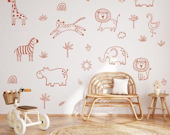 Jungle Animal Decals Safari Nursery Decor Kids Room Wall Art Removable Peel Stick Stickers, Self-Adhesive, Renter Friendly