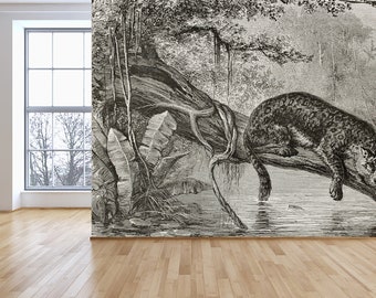 Jaguar Peel and Stick Wallpaper, Vintage Jungle Mural, Self-Adhesive, Renter Friendly, Removable Roll, Accent Room Decor