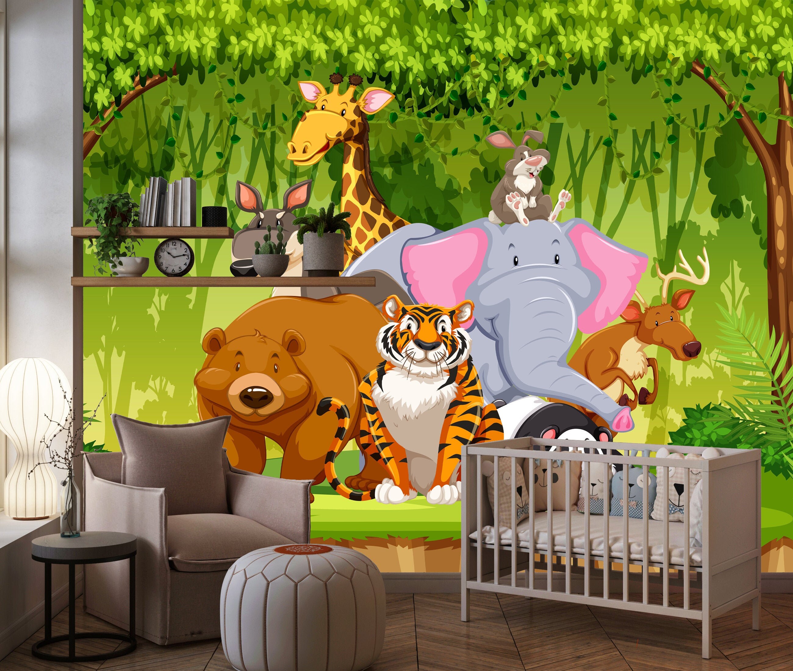 Beautiful jungle animals wall mural Peel and Stick removable Etsy