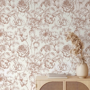 Boho Roses Wallpaper Boho Peony Wallpaper Peel and Stick Removable Repositionable Burnt Orange Minimalistic
