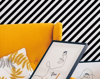 Diagonal Stripe Wallpaper Mural Modern Geometric Peel Stick, Self-Adhesive, Renter Friendly, Removable Roll, Accent Room Decor
