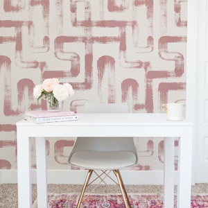 Pink London Metro Lines Wallpaper in Patio & Off White Colors / Minimal design abstract pattern Traditional or Removable Wallpaper