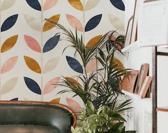 Autumn Leaf Peel and Stick Wallpaper Removable Fall Floral Mural, Self-Adhesive, Renter Friendly, Accent Room Decor