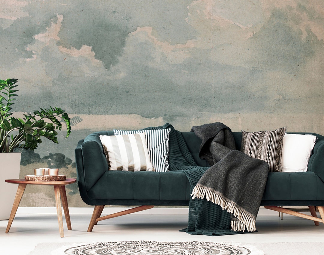 Vintage Clouded Wall Mural, Sky Scene Wallpaper, Vintage Removable