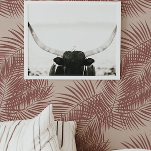 Pink Palm Leaves Removable Wallpaper, Tropical Palm Leaf, Traditional or Self Adhesive Wallpaper