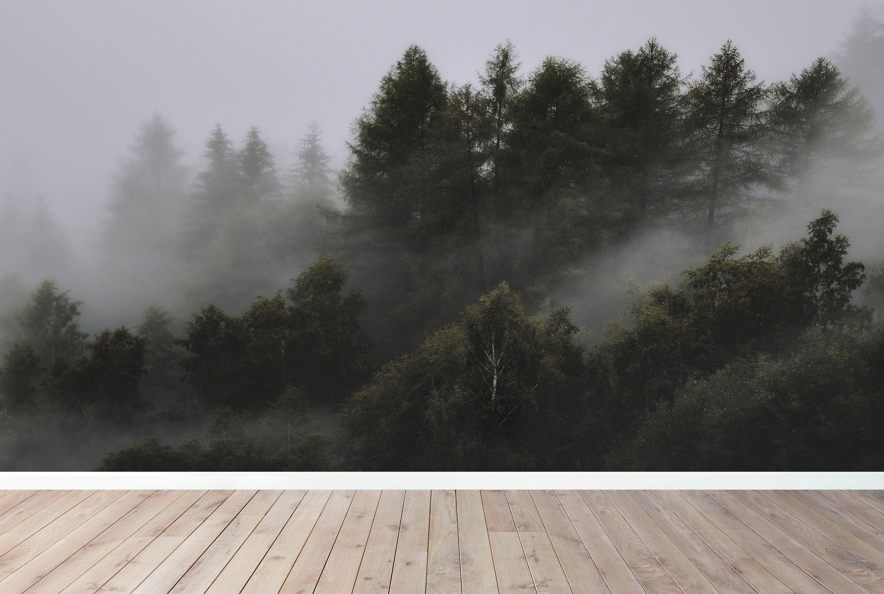 Misty Pine Forest Wallpaper Mural - Peel and Stick - Etsy