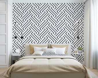 Black and White Geometric Wallpaper Mural Peel and Stick, Self-Adhesive, Renter Friendly, Removable Roll, Accent Room Decor