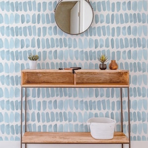 Rain Blue Watercolor Removable Wallpaper, Brush Strokes, Self Adhesive or Traditional material