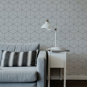 Geometric Cube Pattern Wallpaper, Removable or Traditional, Self-Adhesive, Renter Friendly, Accent Room Decor, Modern Space Design image 2