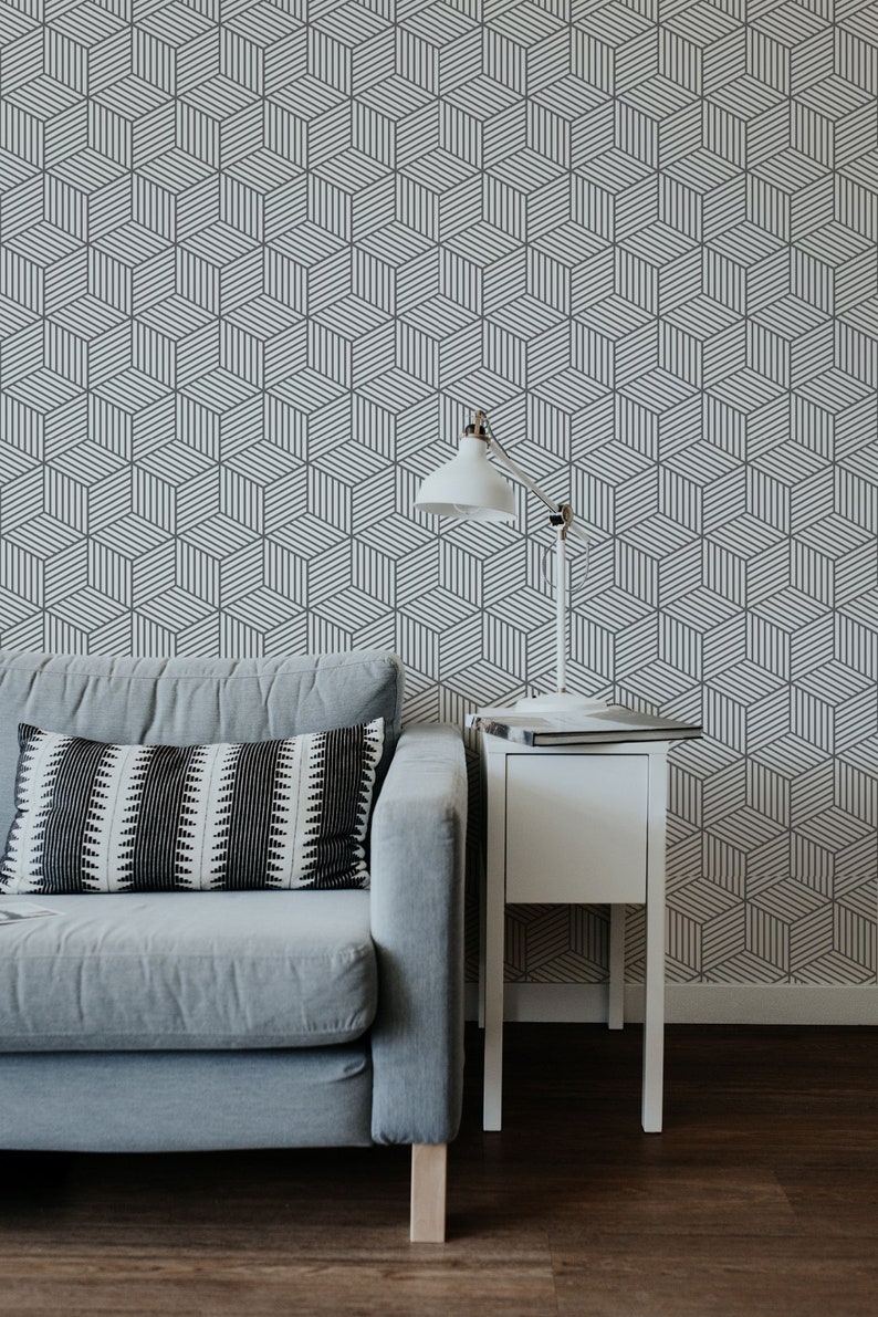 Geometric Cube Pattern Wallpaper, Removable or Traditional, Self-Adhesive, Renter Friendly, Accent Room Decor, Modern Space Design image 2