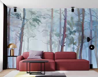 Forest Mural, Nature Removable Peel and Stick Wallpaper, Self-Adhesive, Renter Friendly, Accent Room Decor, Modern Space Design