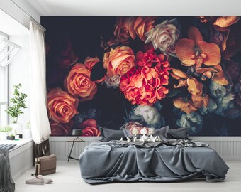 Vintage Floral Removable Wallpaper Mural, Peel and Stick, Self-Adhesive, Renter Friendly, Accent Room Decor, Modern Space Design