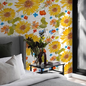 Sunflowers   Wallpaper Removable Wallpaper Peel and Stick Wallpaper Wall Printable Wall Art Room Decor Wall Prints