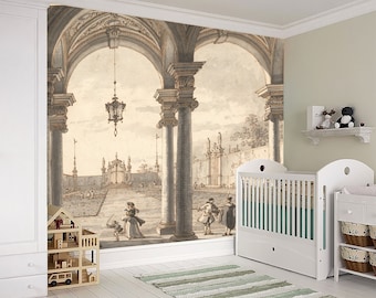 Baroque View Removable Wallpaper Mural Vintage Art Mural, Self-Adhesive, Renter Friendly, Accent Room Decor, Modern Space Design