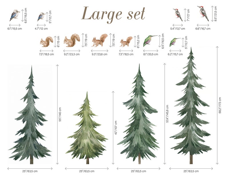 Aquarell Waldbaum Wandtattoo, Schälen und Aufkleben Kinderzimmer Wandbild, selbstklebend, Renter freundlich, abnehmbare Rolle Bild 8