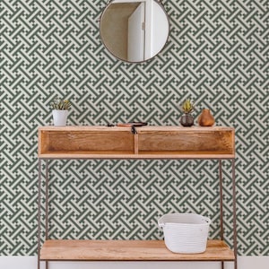 Olive Green Greek Key Pattern Wallpaper / Contemporary Graphic wallpaper / Traditional or Self Adhesive Wallpaper