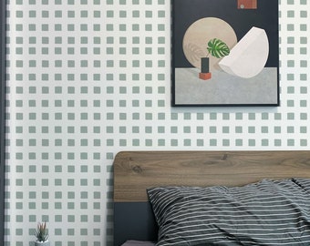 Sage Green Geometric Wallpaper, Peel and Stick, Traditional, Self-Adhesive, Renter Friendly, Removable Roll, Accent Room Decor