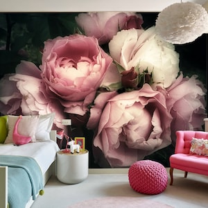 Carta da parati rimovibile, carta da parati staccabile e adesiva, carta da parati murale - Bellissimo bouquet di rose rosa