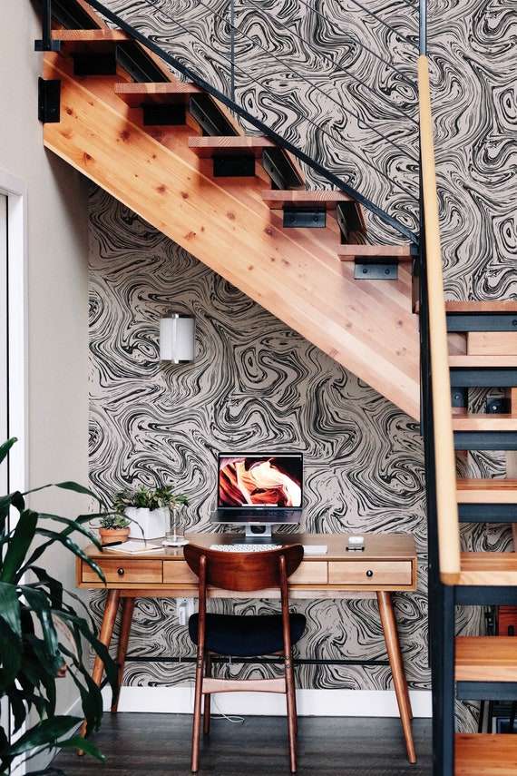 Grey Malachite Pattern Wallpaper, Removable Self Adhesive or Traditional material options, Self-Adhesive, Renter Friendly