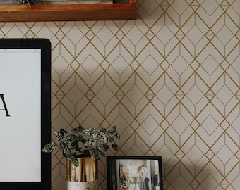 Geometric Wallpaper, Faux Gold Design, Peel and Stick or Traditional, Self-Adhesive, Renter Friendly, Removable Roll