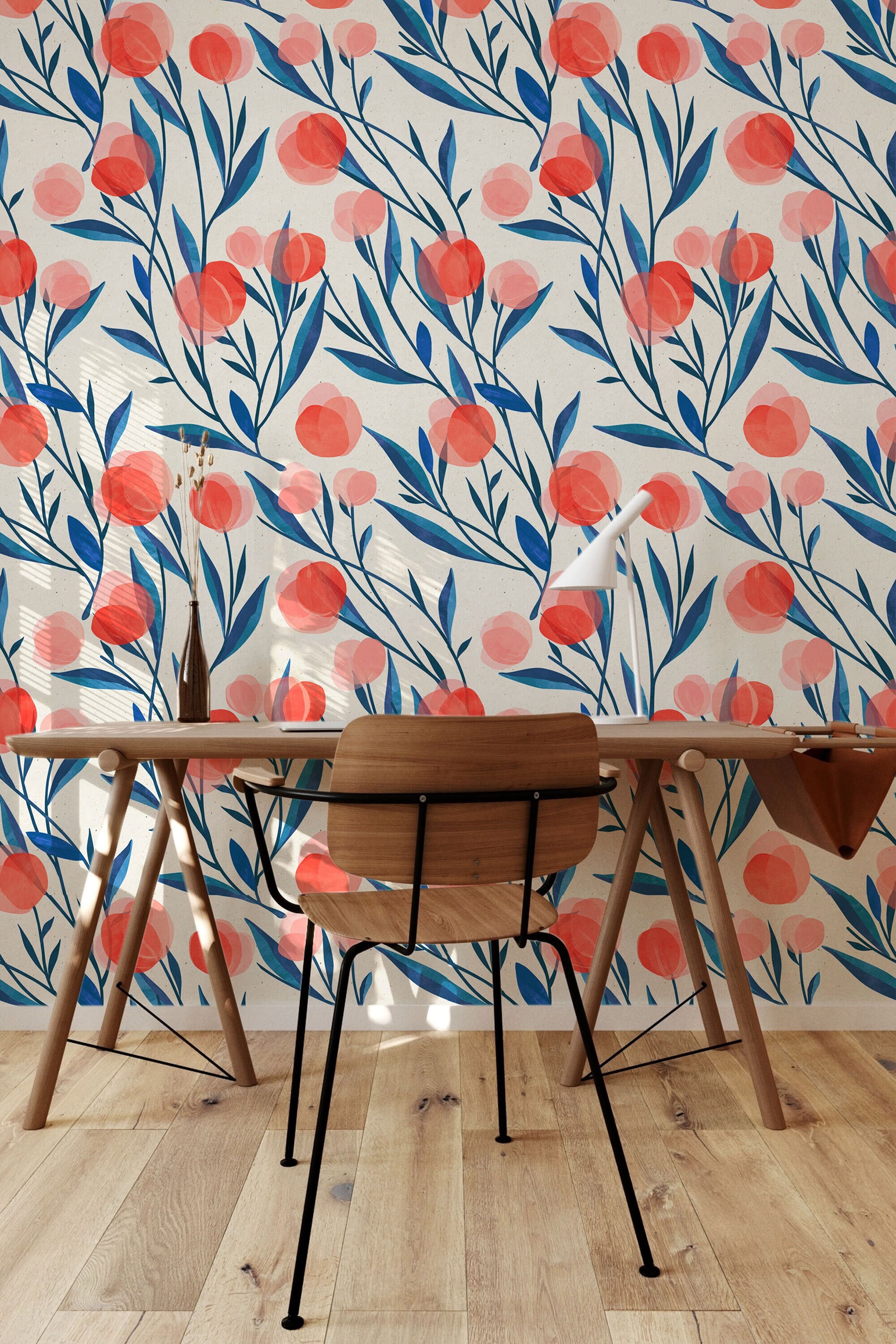 Tempory Decor Blogger Renter Poppy Flower Removable Wallpaper Botanical Mural Temporary Decor, Self ...