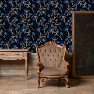 Removable Wallpaper Dark Garden Floral, Peel and Stick Wallpaper, Wall mural, Reusable wall art, Self adhesive wallpaper, Eco-friendly