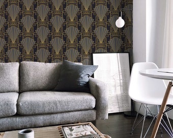 Art Deco Wallpaper Geometric Peel and Stick Vintage Mural, Self-Adhesive, Renter Friendly, Removable Roll, Accent Room Decor