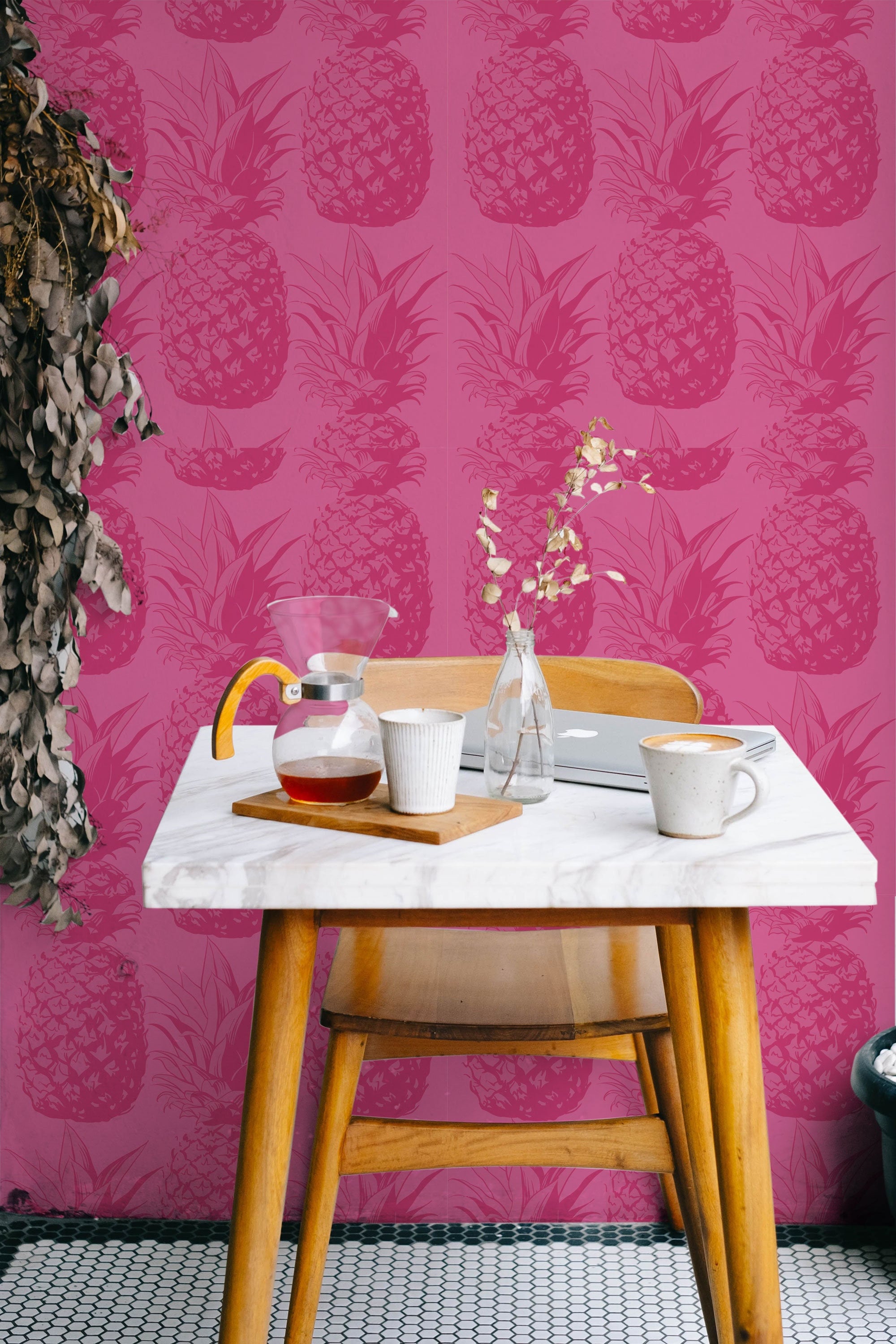 Hot Pink Pineapple Removable Wallpaper Tropical Fruits - Etsy Denmark
