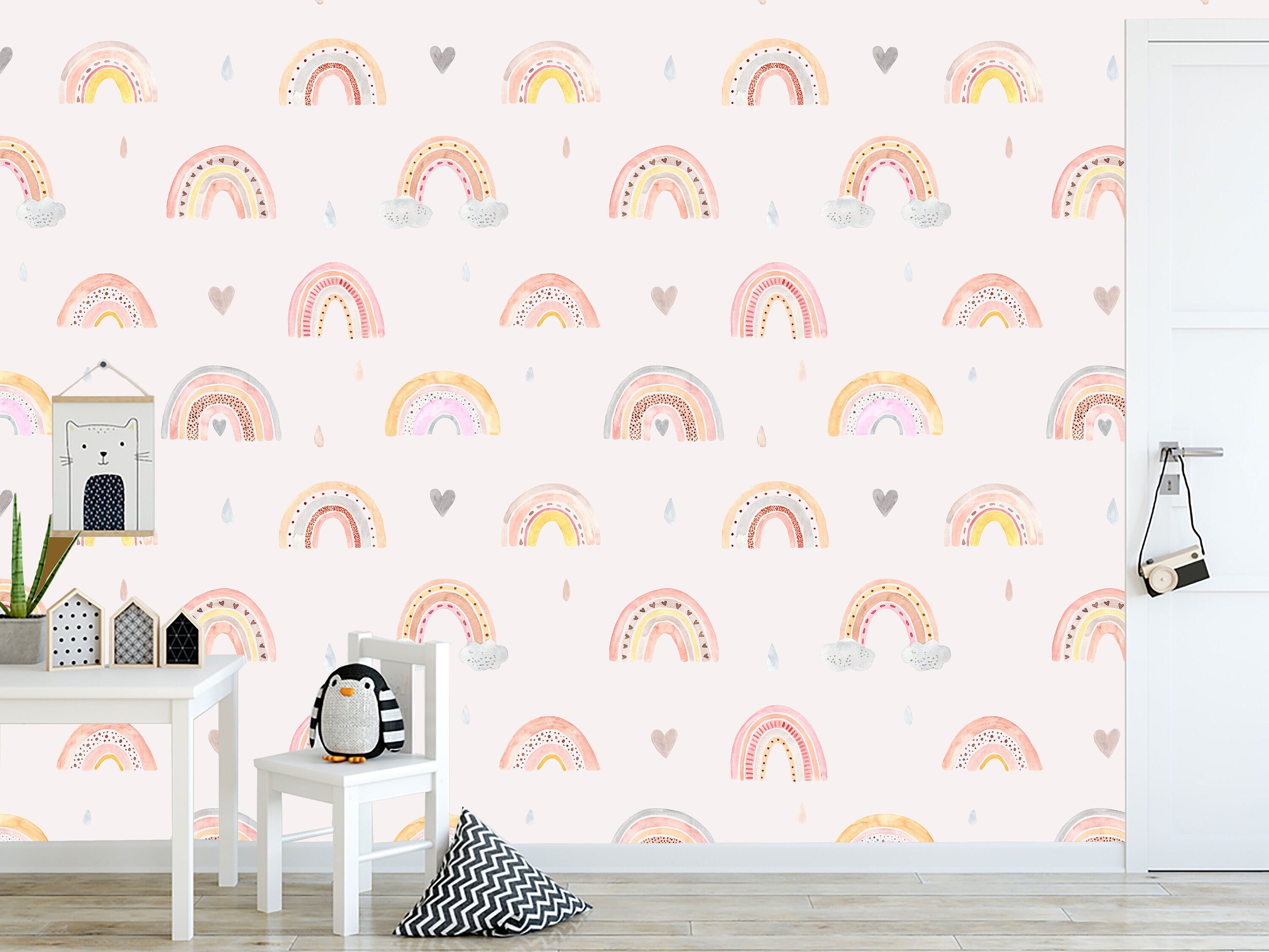 Peel and Stick Wallpaper - Watercolor Rainbow, Boho Nursery Decor, Self ...