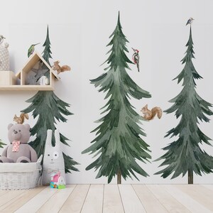 Aquarell Waldbaum Wandtattoo, Schälen und Aufkleben Kinderzimmer Wandbild, selbstklebend, Renter freundlich, abnehmbare Rolle Bild 3