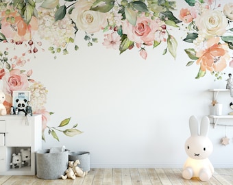 Watercolor Floral Decal Collection, Nursery Decor, Artistic Illustrations, Wall Art, Delicate Blossoms, Wall Coverings for Children&#39;s Rooms