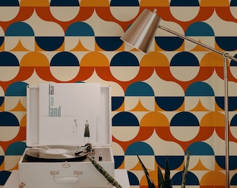 Retro Geometric Peel and Stick Wallpaper, Removable Wall Decor, Self-Adhesive, Renter Friendly, Modern Space Design