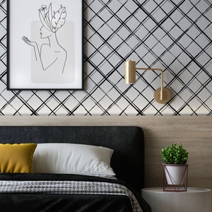 Minimal plaid removable wallpaper, peel and stick and traditional wallpaper material