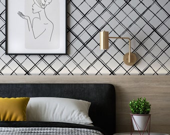 Peel and Stick Wallpaper - Minimalist Plaid - Test Shop URL, Self - Adhesive, Renter Friendly, Removable Roll, Accent Room Decor