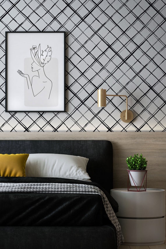 Minimal Plaid Removable Wallpaper Peel and Stick and Etsy