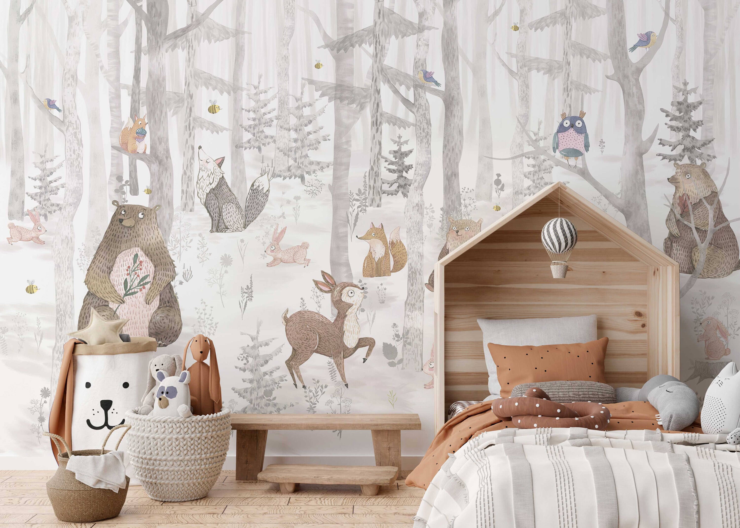 Woodland Animals Wallpaper: Watercolor Forest Mural, Nursery Decor - Etsy